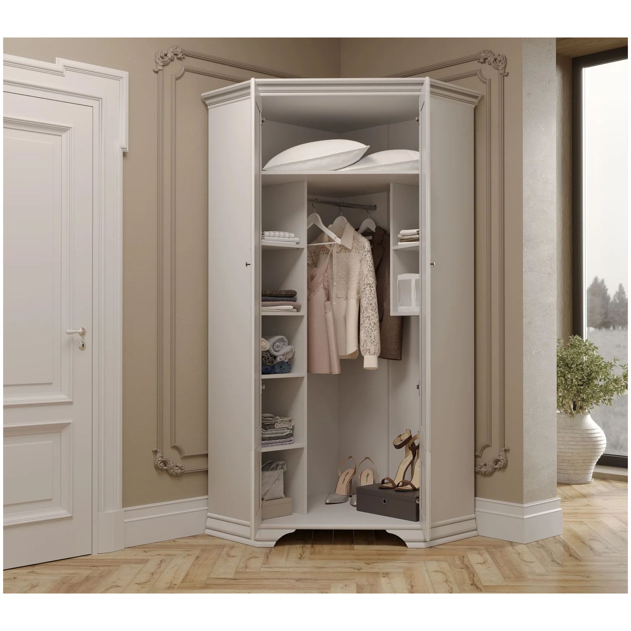 Картинка Кентаки шкаф угловой SZFN2D (Белый) интернет-магазин мебели FreeTime