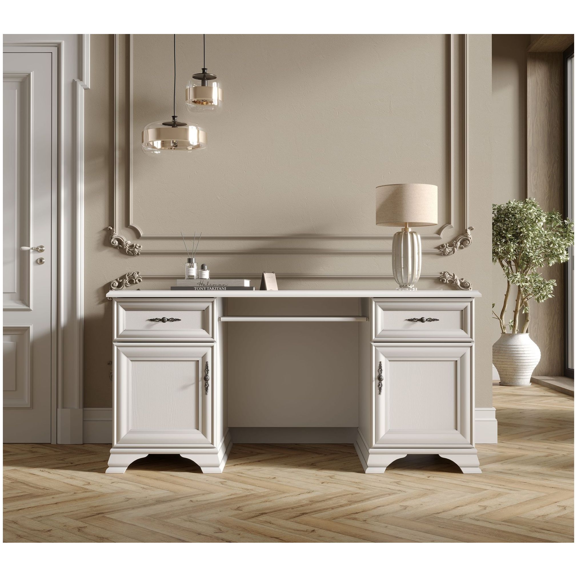 Картинка Кентаки стол письменный S320-BIU2D2S (Белый) интернет-магазин мебели FreeTime