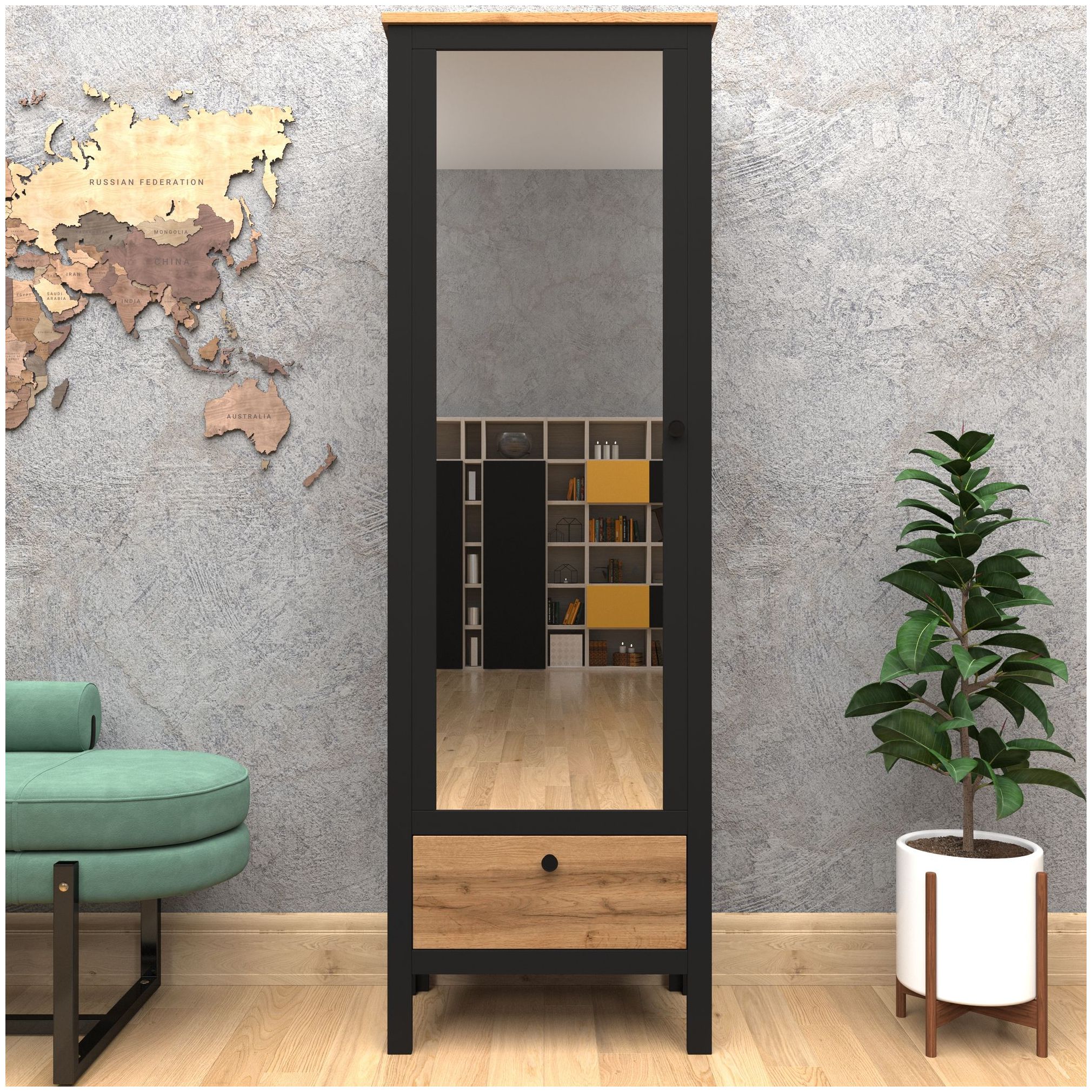 Картинка Лофт шкаф с зеркалом SZF1W1S/60 интернет-магазин мебели FreeTime