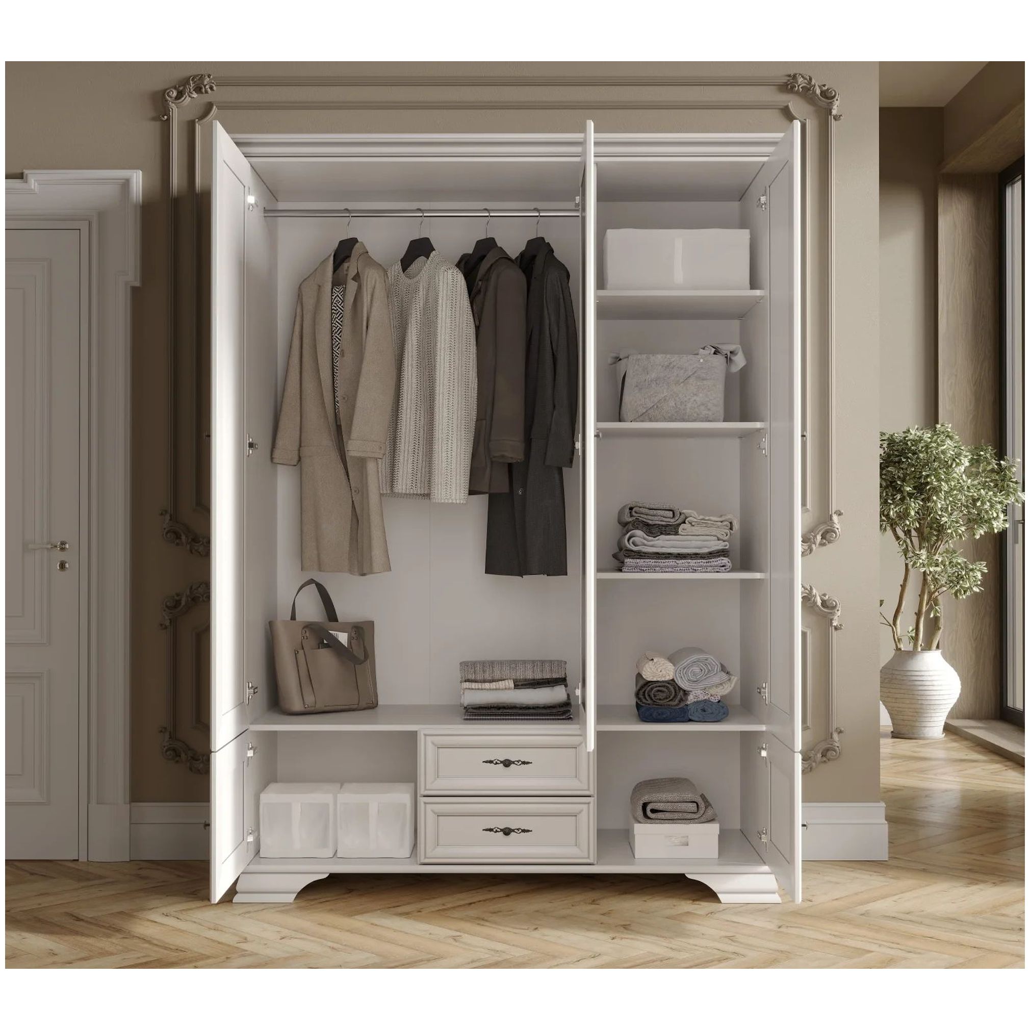 Картинка Кентаки шкаф с зеркалом SZF5D2S (Белый) интернет-магазин мебели FreeTime