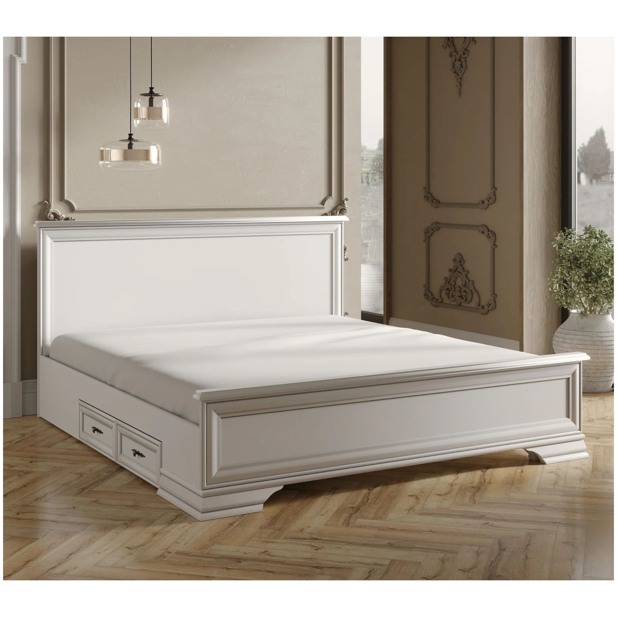 Картинка Кентаки кровать S320-LOZ180x200 + выкатные ящики (Белый) интернет-магазин мебели FreeTime