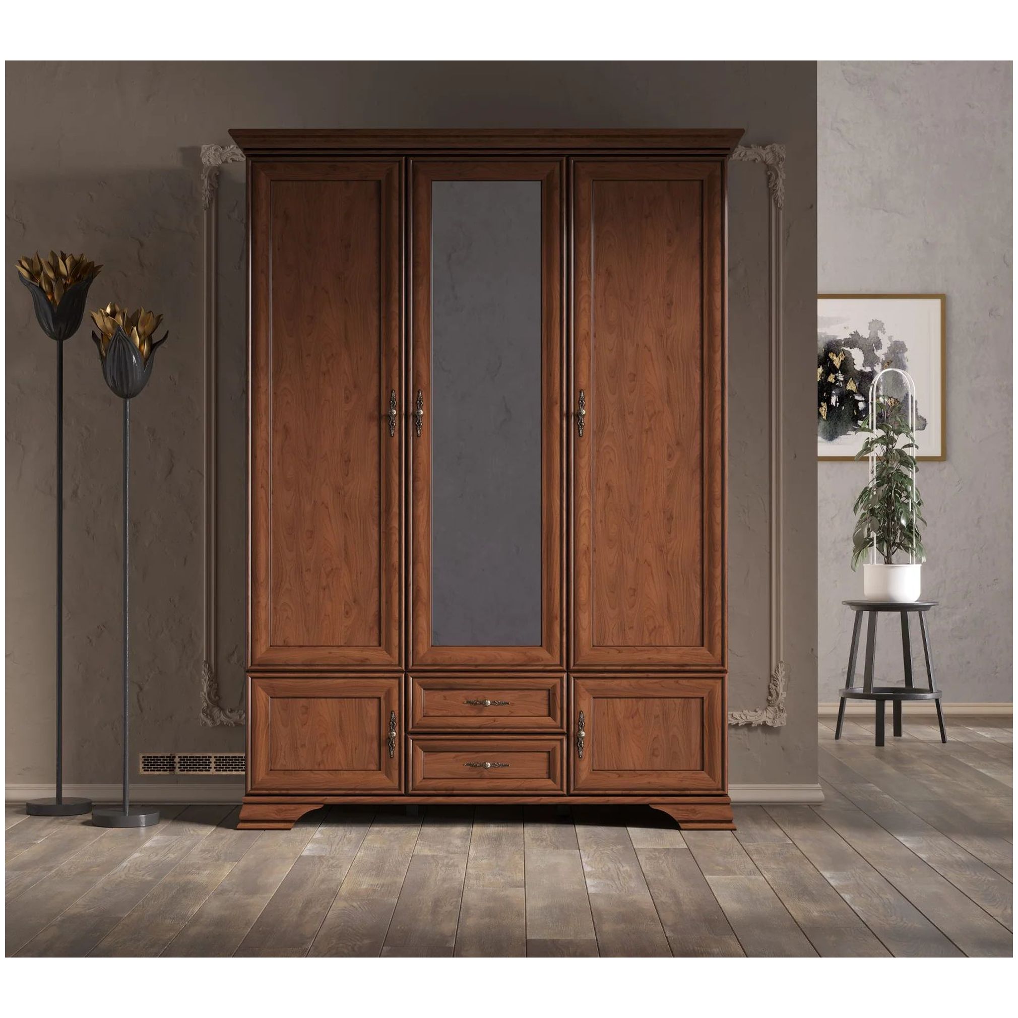 Картинка Кентаки шкаф с зеркалом SZF5D2S (Каштан) интернет-магазин мебели FreeTime