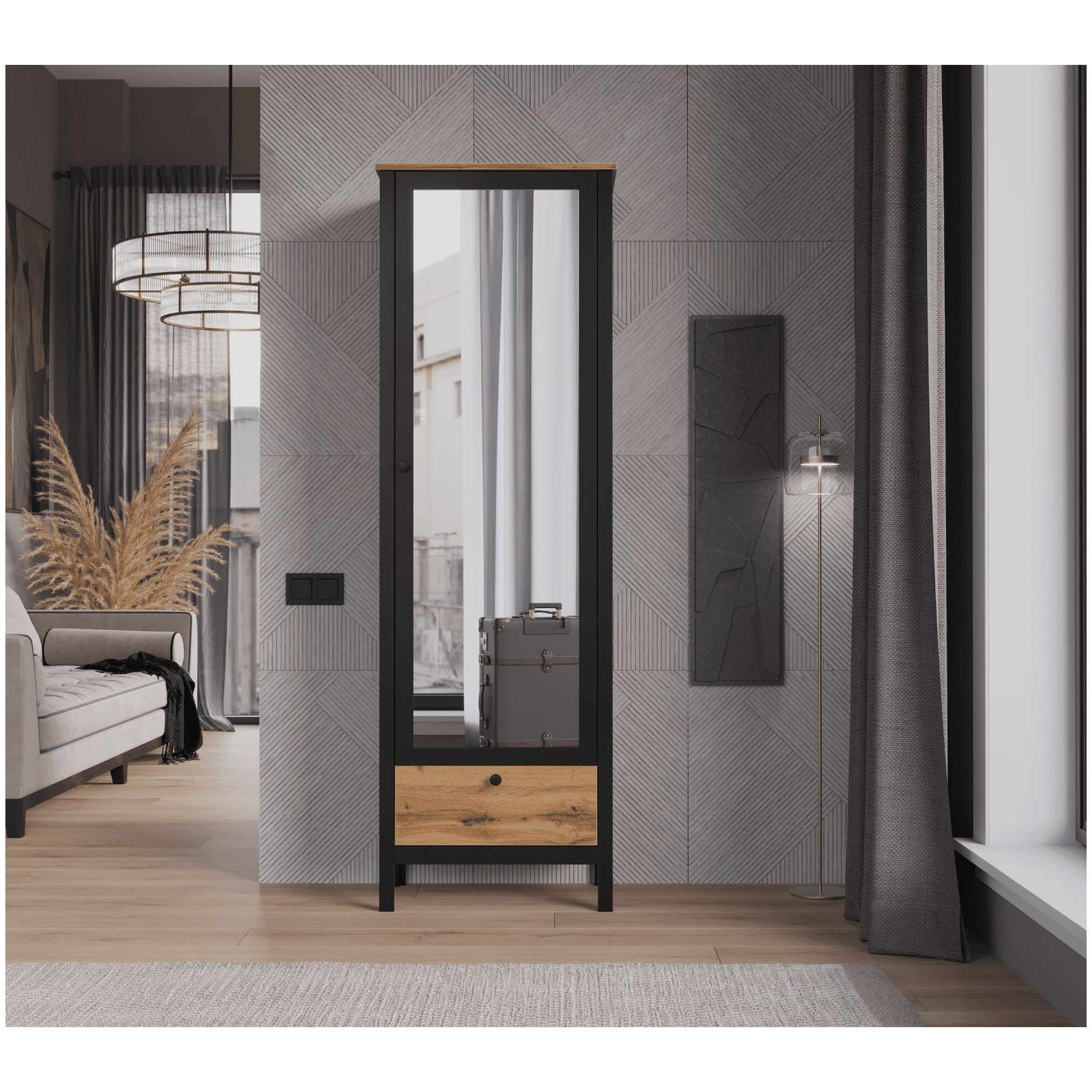 Картинка Лофт шкаф с зеркалом SZF1W1S/60 интернет-магазин мебели FreeTime