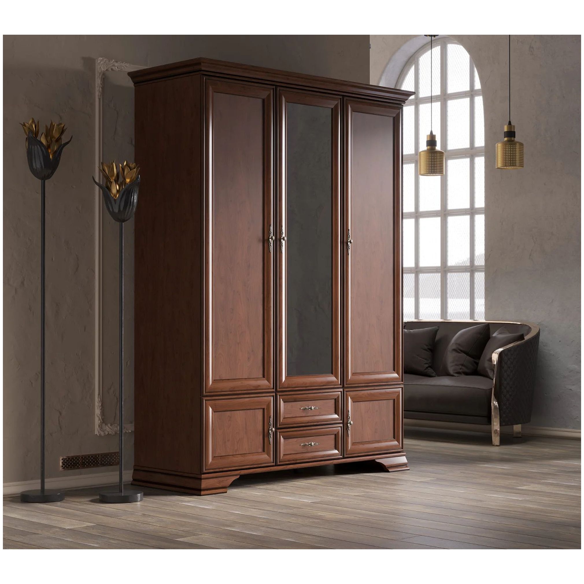 Картинка Кентаки шкаф с зеркалом SZF5D2S (Каштан) интернет-магазин мебели FreeTime