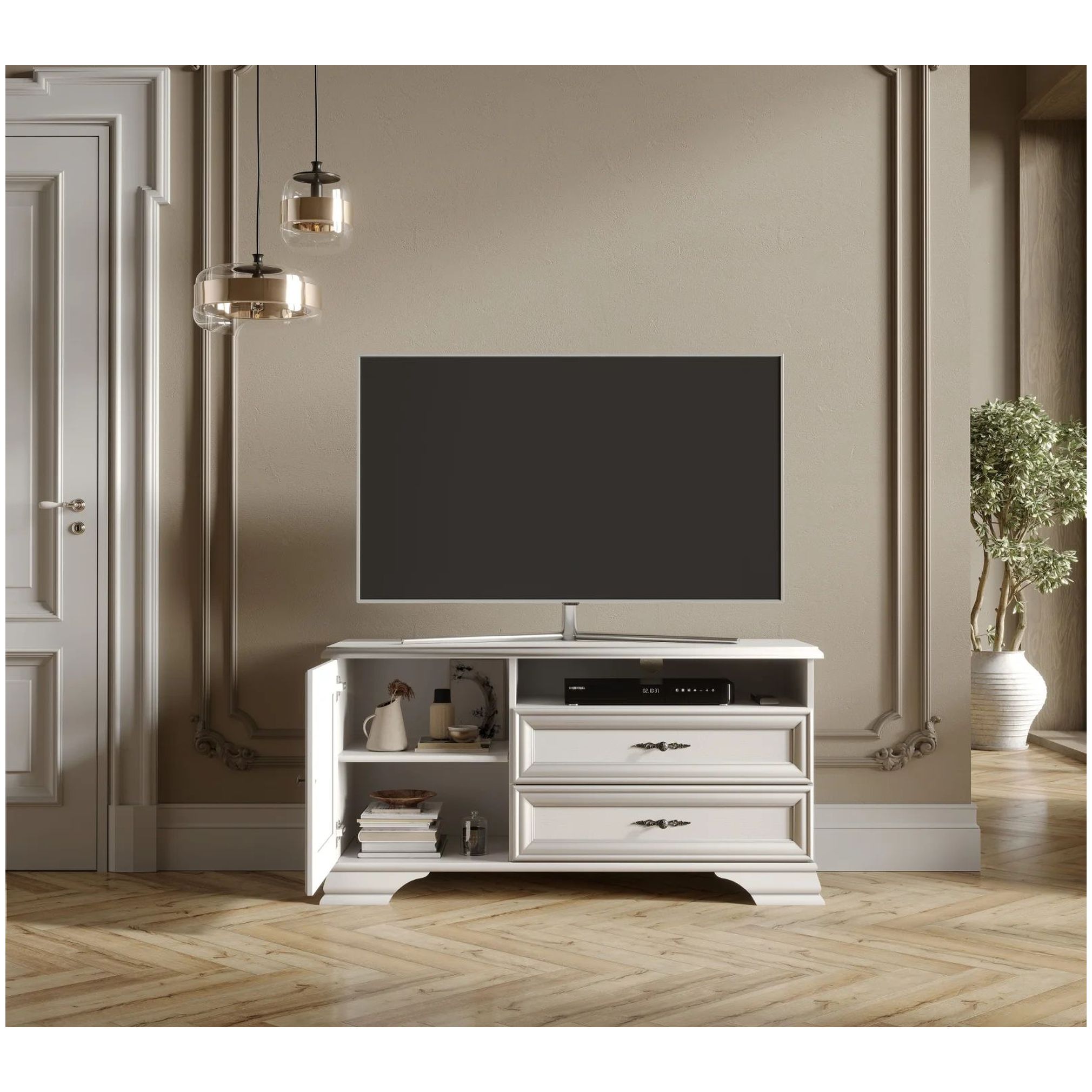 Картинка Кентаки ТВ тумба RTV1D2S (Белый) интернет-магазин мебели FreeTime