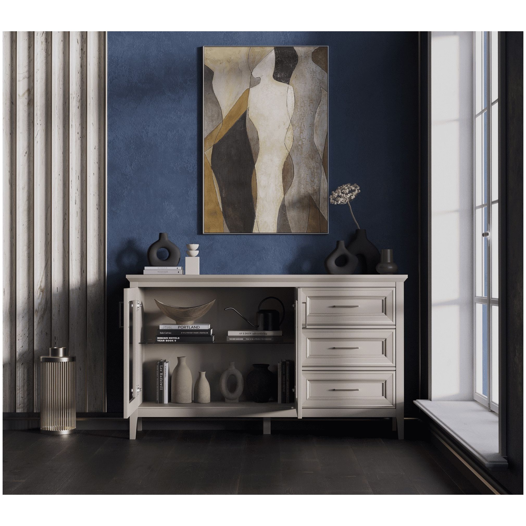 Картинка Классик тумба с витриной KOM2W3S с подсветкой интернет-магазин мебели FreeTime