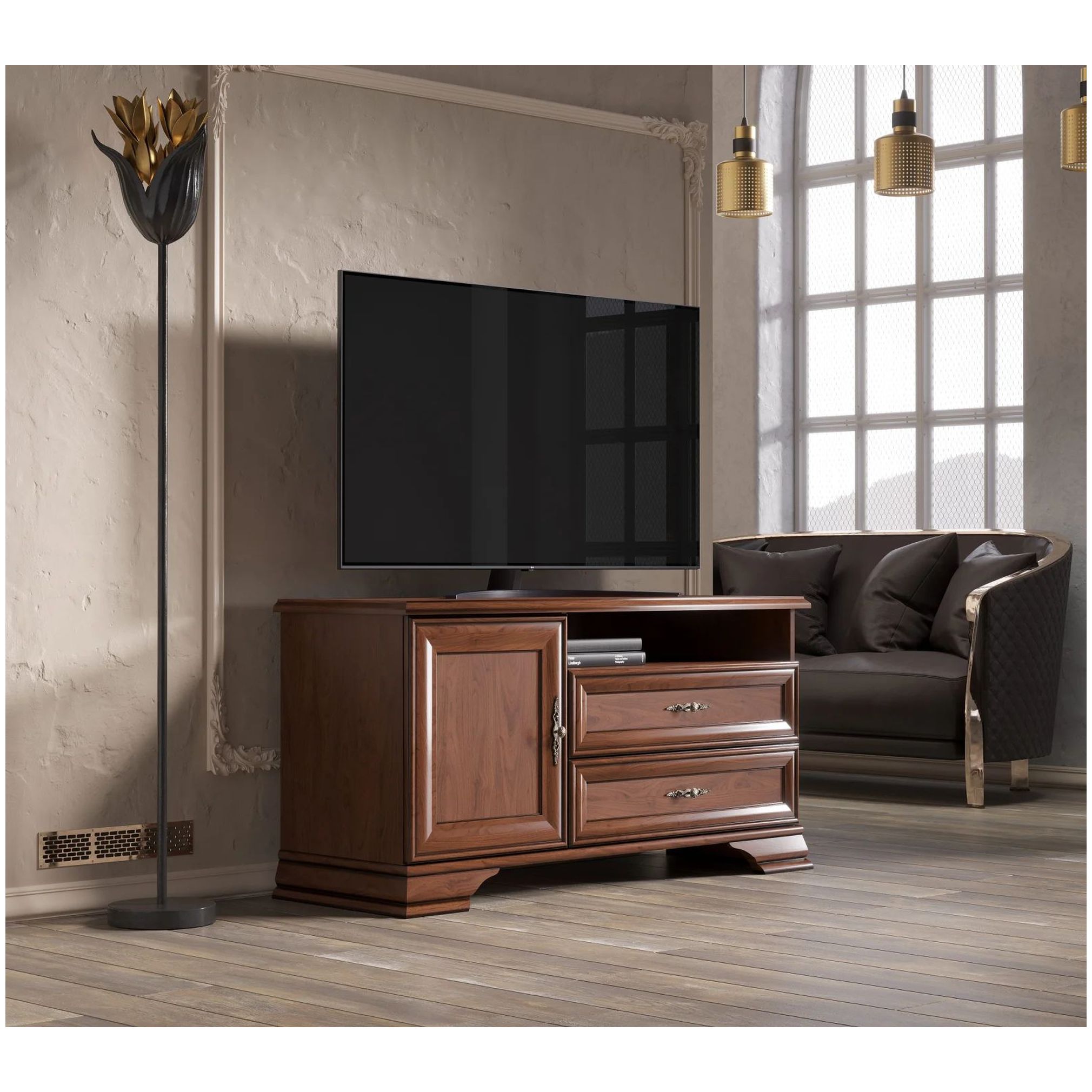 Картинка Кентаки ТВ тумба RTV1D2S (Каштан) интернет-магазин мебели FreeTime